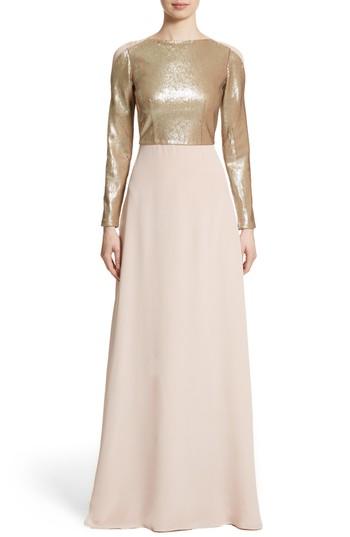 Women's Carolina Herrera Sequin Front A-line Silk Gown