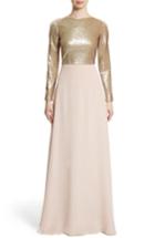 Women's Carolina Herrera Sequin Front A-line Silk Gown