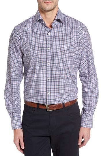Men's Peter Millar Crown Finish Vine Check Fit Sport Shirt, Size Small - Blue
