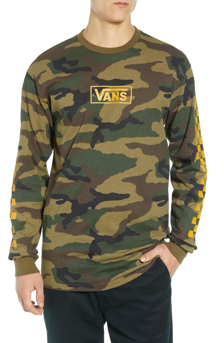 Men's Vans Check Print Long Sleeve Camo T-shirt