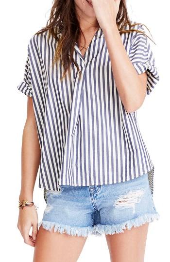 Women's Madewell Stripe Courier Shirt, Size - Blue