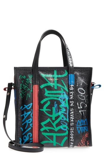 Balenciaga Small Bazar Grafitti Leather Shopper - Black