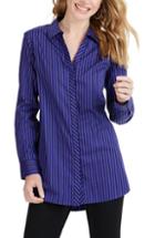 Women's Foxcroft Vera Holiday Stripe Tunic Shirt - Purple
