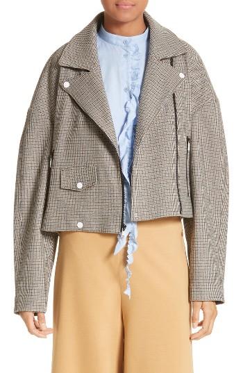 Women's Tibi Houndstooth Oversize Moto Jacket - Grey