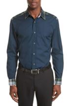 Men's Burberry Slim Fit Plaid Trim Sport Shirt - Blue