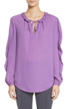 Women's St. John Collection Ruffle Silk Crepe De Chine Blouse - Purple