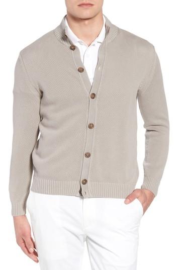 Men's David Donahue Stonewash Cotton Cardigan - Grey