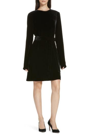 Women's Theory Belted Crinkled Velvet Dress, Size - Black