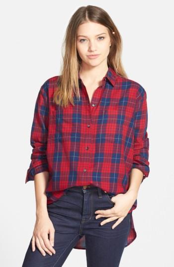Women's Madewell 'edina Plaid' Oversize Boyshirt, Size - Red