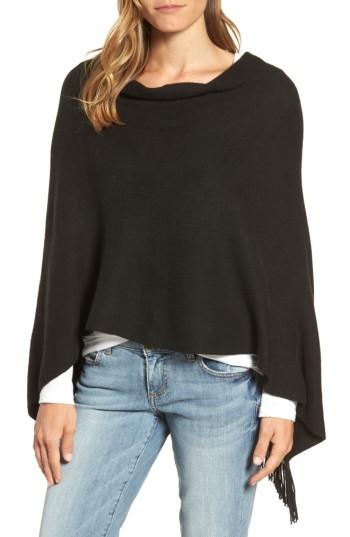 Women's Echo Fringe Poncho, Size - Black