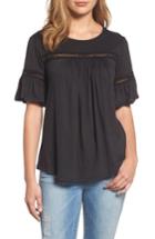Women's Bobeau Lace Trim Bell Sleeve Top - Black