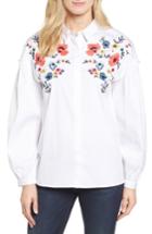 Women's Halogen Embroidered Button Down Shirt - White