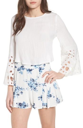 Women's Moon River Bell Sleeve Tie Back Top - White