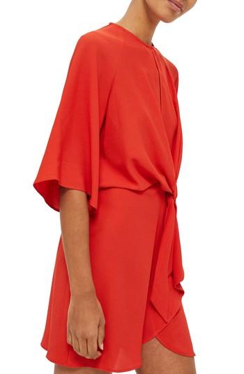 Women's Topshop Tie Front Minidress Us (fits Like 0-2) - Red