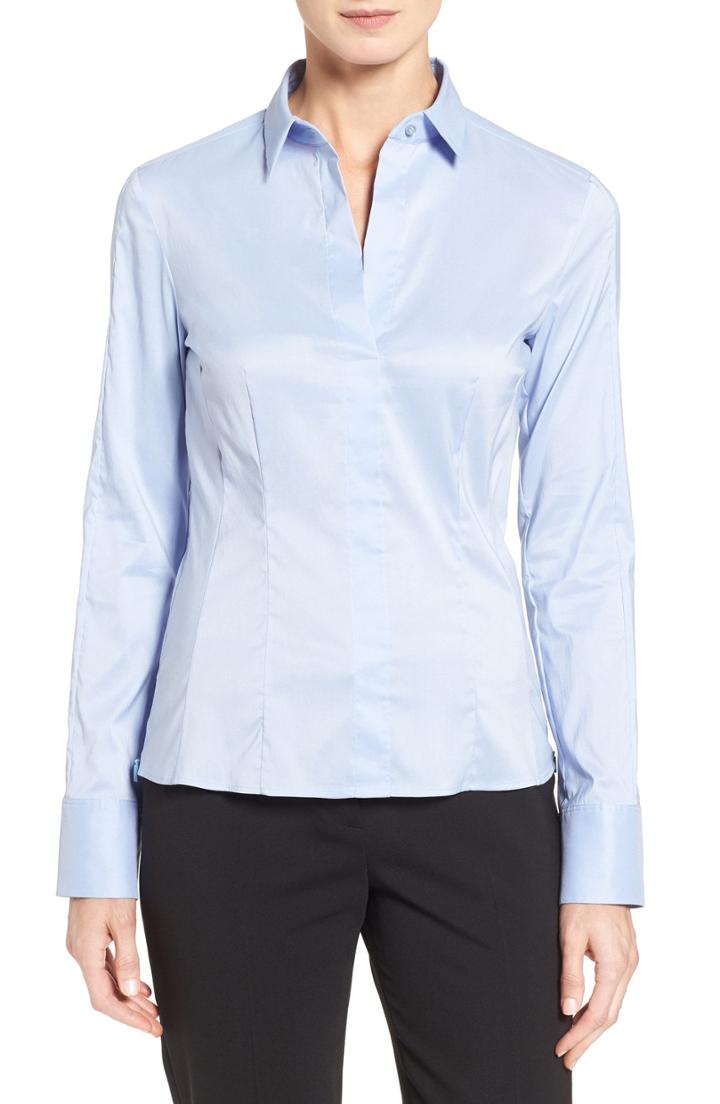 Women's Boss Bashina Stretch Poplin Blouse - Blue