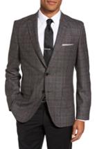 Men's Boss Jeen Trim Fit Plaid Wool Sport Coat S - Brown
