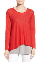 Women's Eileen Fisher Organic Linen Blend Swing Sweater, Size - Red