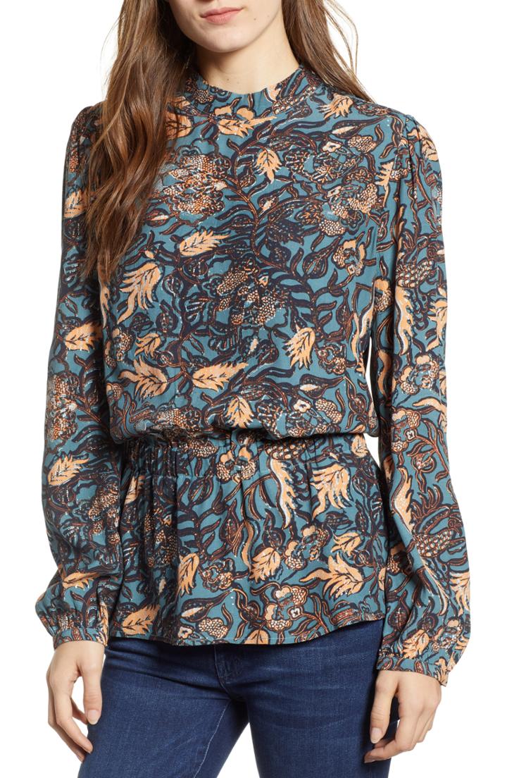 Women's Hinge Print Peplum Blouse, Size - Grey
