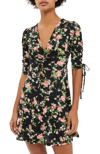Petite Women's Topshop Floral Ruched Tea Dress