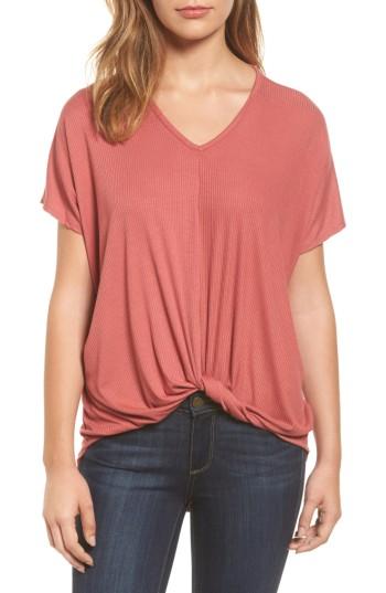 Women's Bobeau Twist Front V-neck Tee - Red