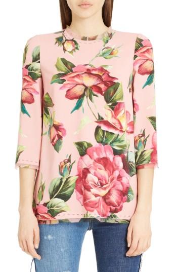 Women's Dolce & Gabbana Rose Print Cady Blouse Us / 42 It - Pink