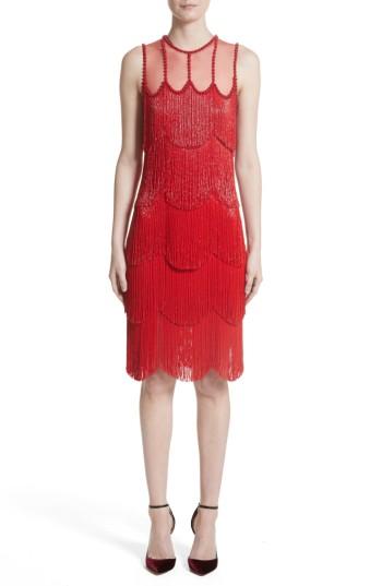 Women's Naeem Khan Tiered Beaded Fringe Dress - Red
