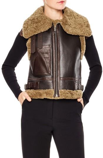 Women's Sandro Salome Genuine Shearling Vest
