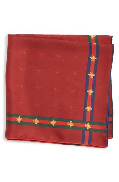Men's Gucci Runebis Silk Twill Pocket Square, Size - Burgundy