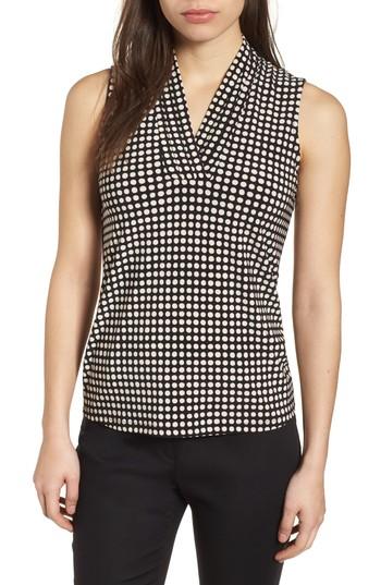 Women's Anne Klein Pleat Neck Dot Matte Jersey Top - Black