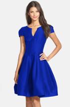 Women's Halston Heritage Cotton & Silk Fit & Flare Dress - Blue