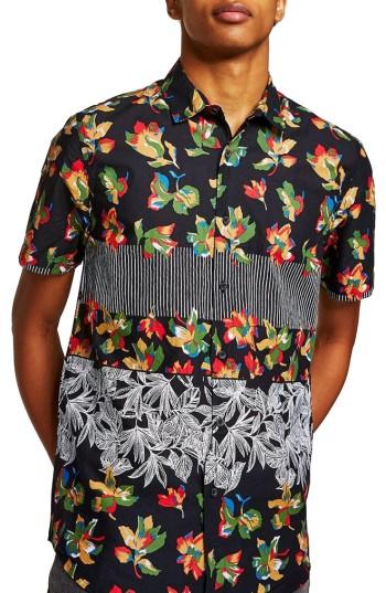 Men's Topman Multi Print Shirt - Black