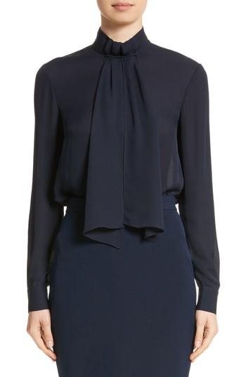 Women's St. John Collection Scarf Neck Tie Blouson Sleeve Blouse