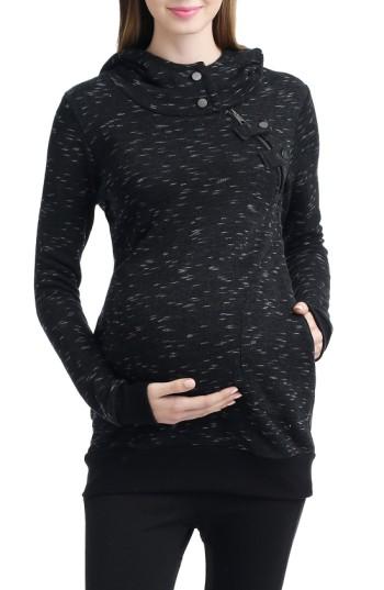 Women's Kimi And Kai Zena Asymmetrical Zip Maternity Hoodie - Black