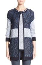Women's St. John Collection Chambray Effect Links Knit Cardigan, Size - Blue
