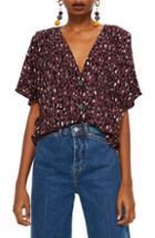 Women's Topshop Animal Pleat Sleeve Blouse Us (fits Like 0) - Burgundy