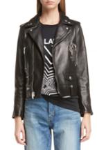 Women's Saint Laurent Ysl Logo Classic Leather Moto Jacket Us / 36 Fr - Black