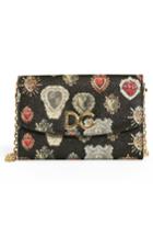 Women's Dolce & Gabbana Heart Calfskin Leather Wallet On A Chain - Black