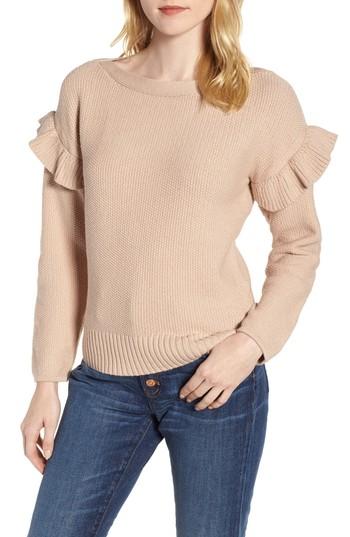 Women's J.crew Ava Ruffle Sleeve Stretch Cotton Sweater, Size - Beige