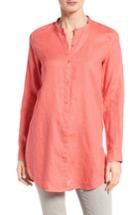 Women's Eileen Fisher Organic Linen Mandarin Collar Shirt, Size - Pink