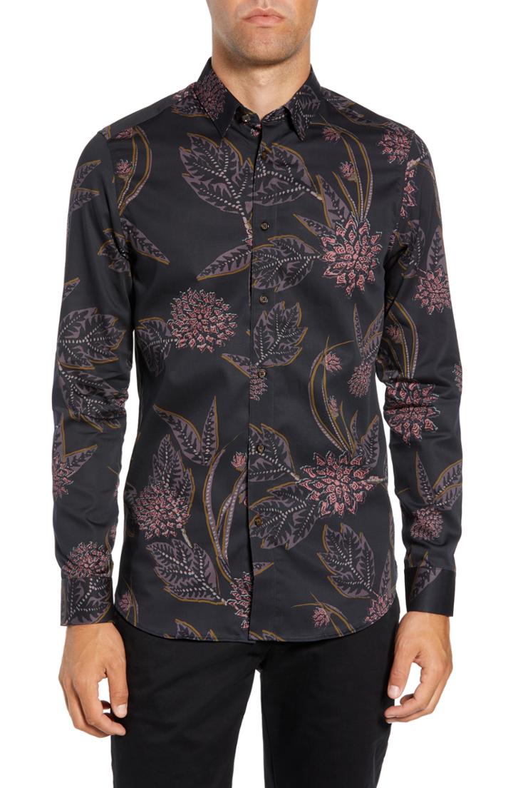 Men's Ted Baker London Notting Slim Fit Floral Sport Shirt (m) - Blue