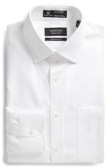 Men's Nordstrom Men's Shop Smartcare(tm) Traditional Fit Solid Dress Shirt .5 36 - White