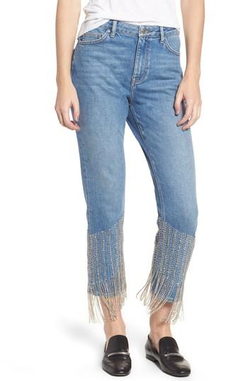Women's Topshop Crystal Embellished Moto Jeans X 30 - Blue
