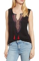Women's Bobeau Embroidered Tank, Size - Black