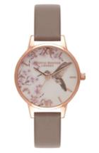 Women's Olivia Burton Hummingbird Floral Leather Strap Watch, 30mm