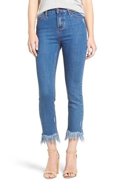 Women's Moon River Frayed Hem High Rise Crop Jeans