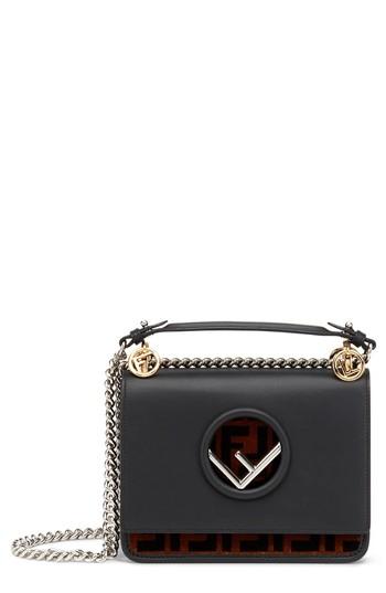 Fendi Small Kan I Logo Leather Shoulder Bag - Black