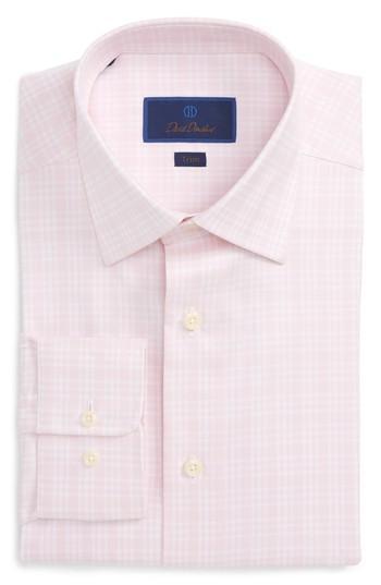 Men's David Donahue Trim Fit Plaid Dress Shirt .5 34/35 - Pink