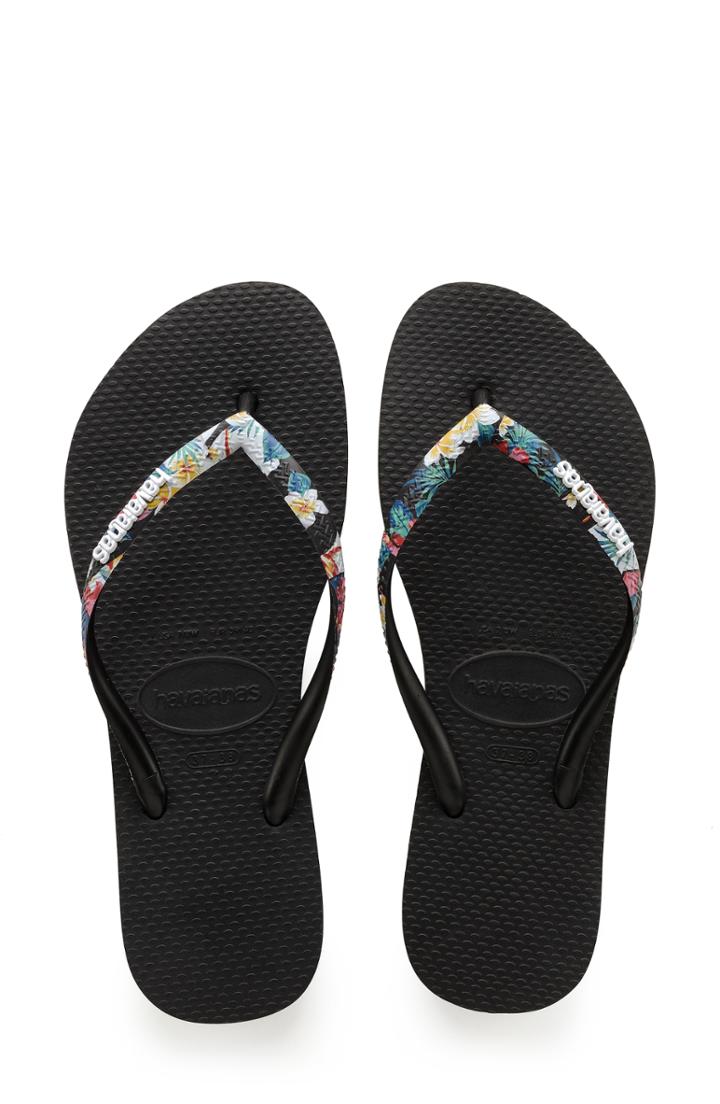 Women's Havaianas Slim Tropical Strap Flip Flop /40 Br - Black