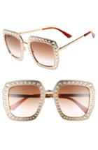Women's Gucci 52mm Square Sunglasses - Gold/ Brown