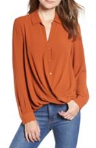 Women's Patterned Drape Front Blouse - Orange
